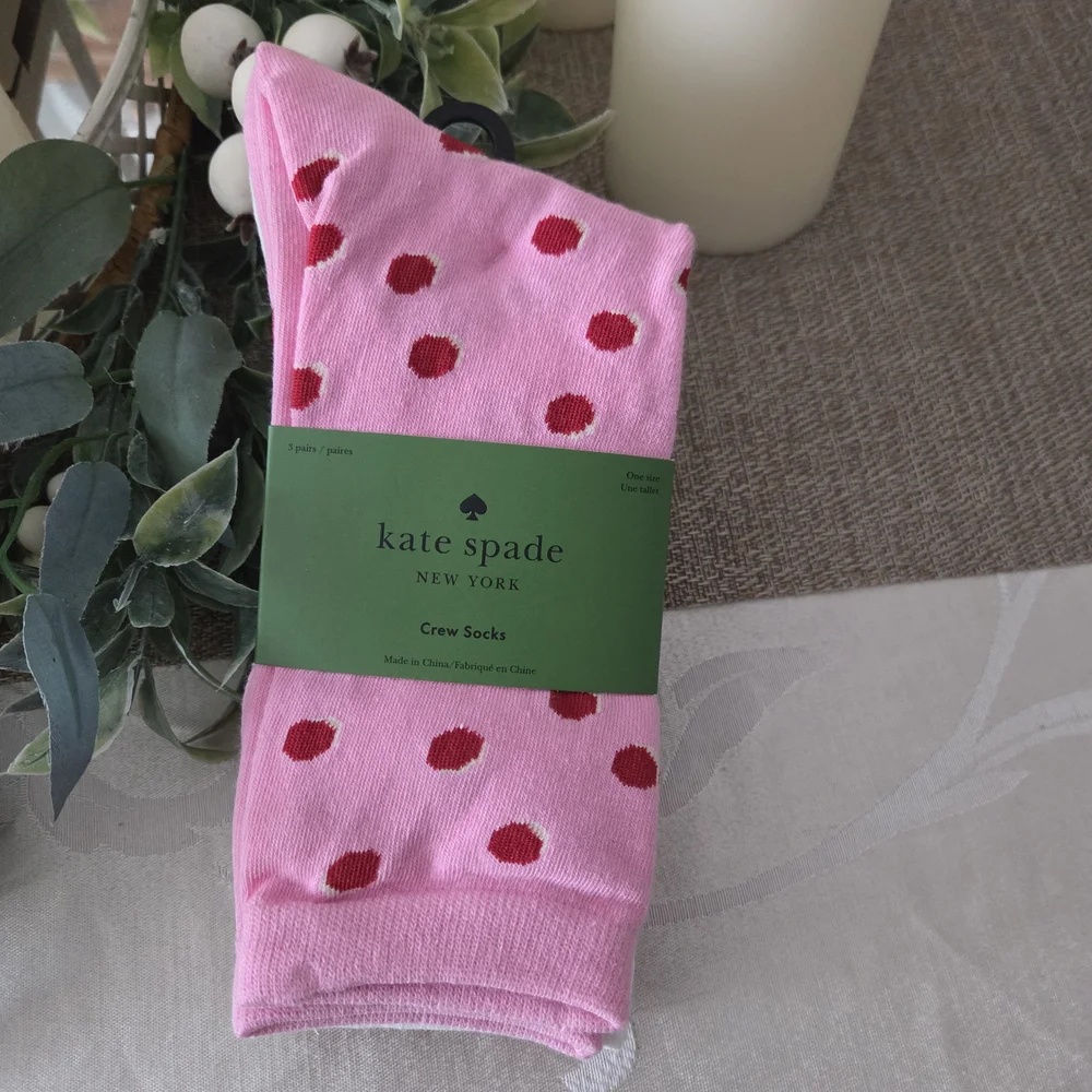 Kate Spade Pink and Red Polka Dot Crew Socks